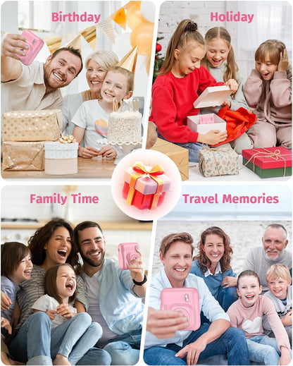 Kids Camera Instant Print, Dual Lens, with Print Paper, 32GB Card(Pink)