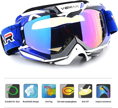 Motorcycle Motocross Goggles ATV Racing Goggles Dirt Bike Tactical Riding Motorbike Goggle Glasses, Bendable Windproof Dustproof Scratch Resistant Protective Safety Glasses (Blue)