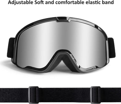 Motocross Goggles for Adult ATV, Motorcycle, Dirtbike & Offroad | UV400， Anti-Scratch, Dustproof， Silver MX Goggles