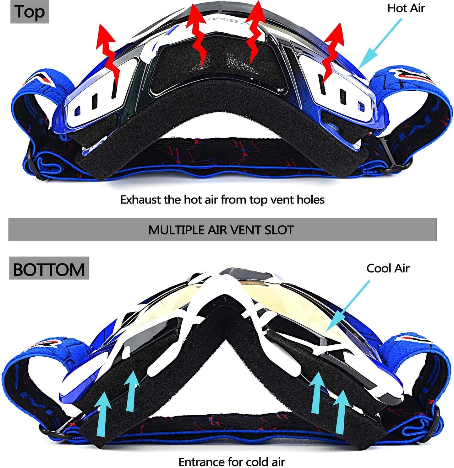 Motorcycle Motocross Goggles ATV Racing Goggles Dirt Bike Tactical Riding Motorbike Goggle Glasses, Bendable Windproof Dustproof Scratch Resistant Protective Safety Glasses (Blue)