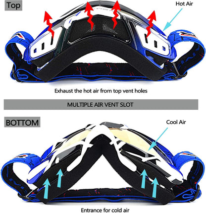 Motorcycle Motocross Goggles ATV Racing Goggles Dirt Bike Tactical Riding Motorbike Goggle Glasses, Bendable Windproof Dustproof Scratch Resistant Protective Safety Glasses (Blue)