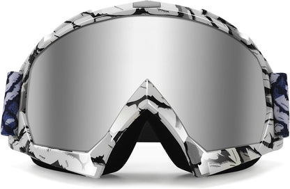 Dirt Bike Goggles - Polarized MX Helmet Goggles for ATV, Motocross | Off-Road & Ski Eyewear, UV400, anti Fog Scratch Lens, Windproof Dustproof, for Youth Men & Women - Sliver Lens