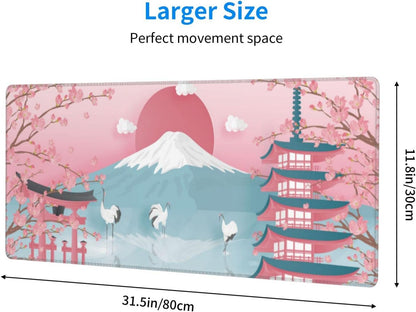 Japanese Ocean Waves Gaming Mouse Pad XL, Non Slip Rubber Base Mousepad, Stitched Edges Desk Pad, Extended Large Mice Pad,31.5 X 11.8 Inch (Japanese Cherry Blossom)