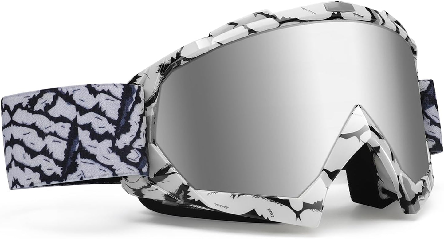 Dirt Bike Goggles - Polarized MX Helmet Goggles for ATV, Motocross | Off-Road & Ski Eyewear, UV400, anti Fog Scratch Lens, Windproof Dustproof, for Youth Men & Women - Sliver Lens