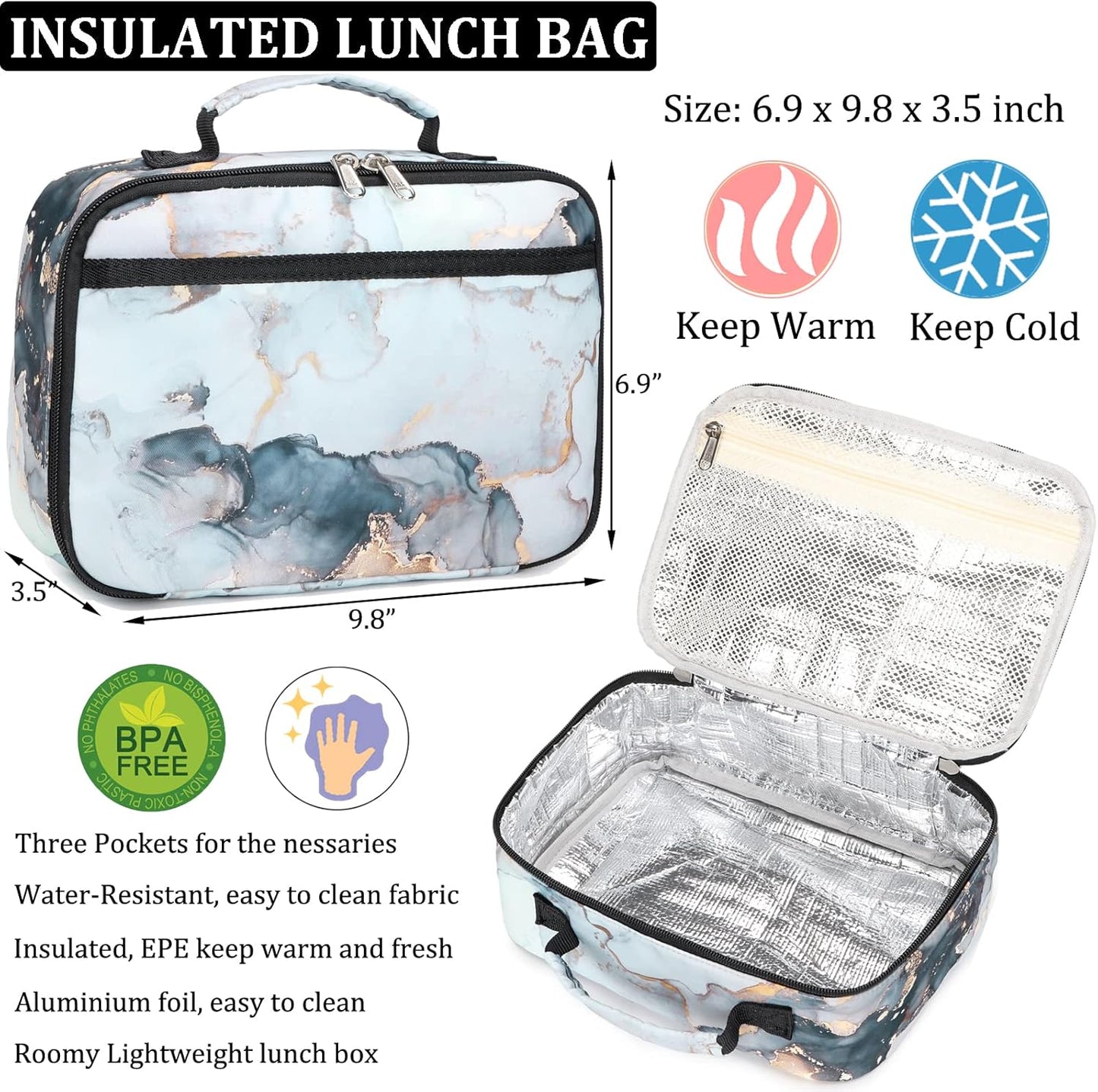 Backpack for Girls, Marble Girls Backpack with Lunch Box Kids School Bag Travel Back Packs