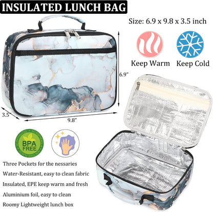 Backpack for Girls, Marble Girls Backpack with Lunch Box Kids School Bag Travel Back Packs