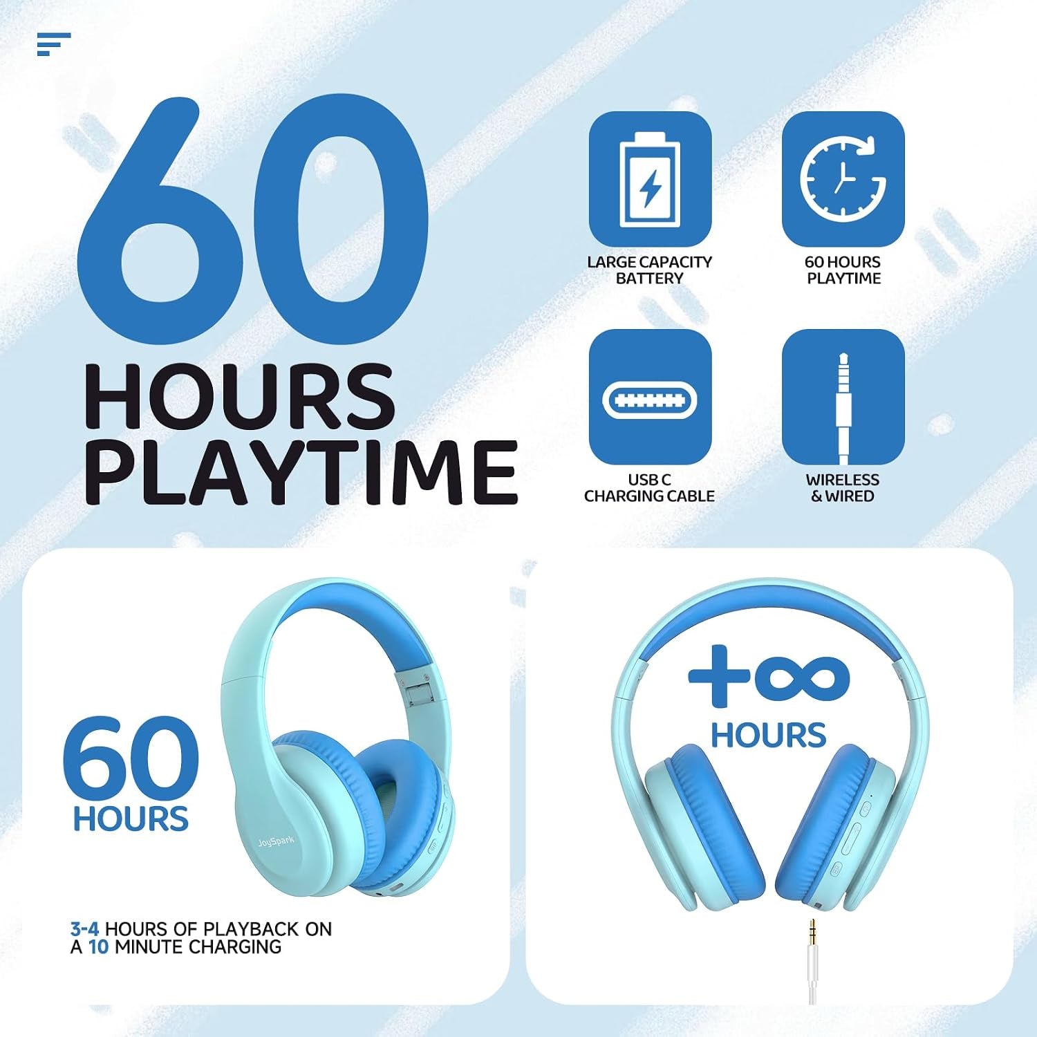 Kids Bluetooth Headphones Over-Ear, 60Hrs, Built-In Mic-Macaron