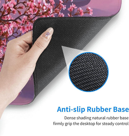 Japanese Sakura Flower Extended Mouse Pad 31.5X11.8 Inch XL Pink Cherry Blossom Non-Slip Rubber Base Large Mousepad with Stitched Edges Waterproof Keyboard Mouse Mat Desk Pad for Office Home Game