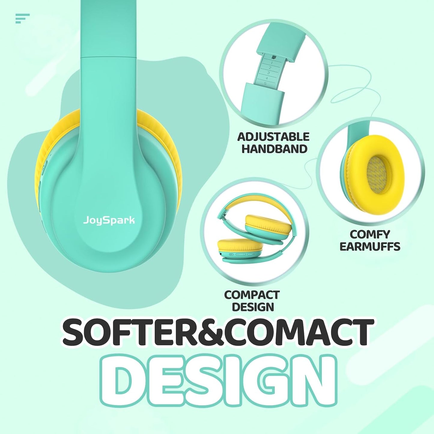 Kids Bluetooth Headphones Over-Ear, 60Hrs, Built-In Mic-Green