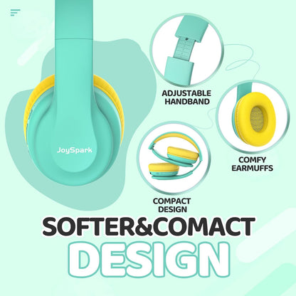 Kids Bluetooth Headphones Over-Ear, 60Hrs, Built-In Mic-Green
