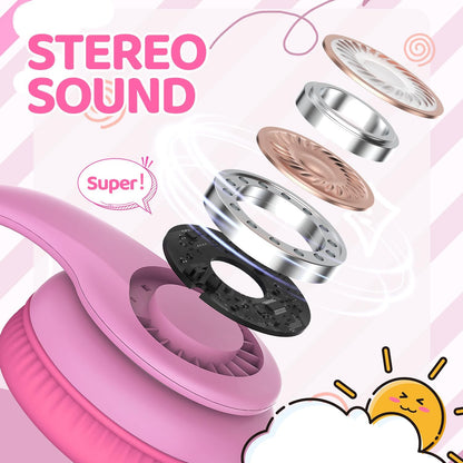Wired Headphones for Kids, 85Db Volume Limit, 3.5Mm Kids Headphones with Cord, Adjustable, Stereo Sound Foldable Toddler Headsets for School-Pink