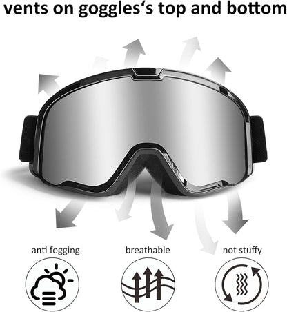 Motocross Goggles for Adult ATV, Motorcycle, Dirtbike & Offroad | UV400， Anti-Scratch, Dustproof， Silver MX Goggles