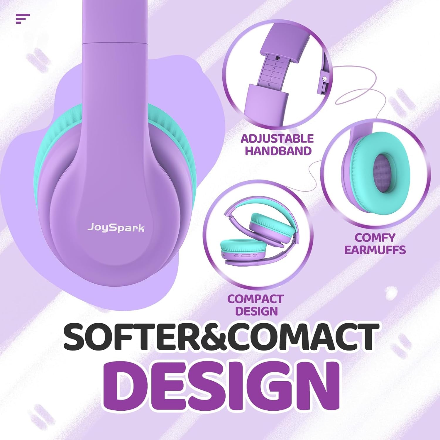 Kids Bluetooth Headphones Over-Ear, 60Hrs, Built-In Mic-Purple