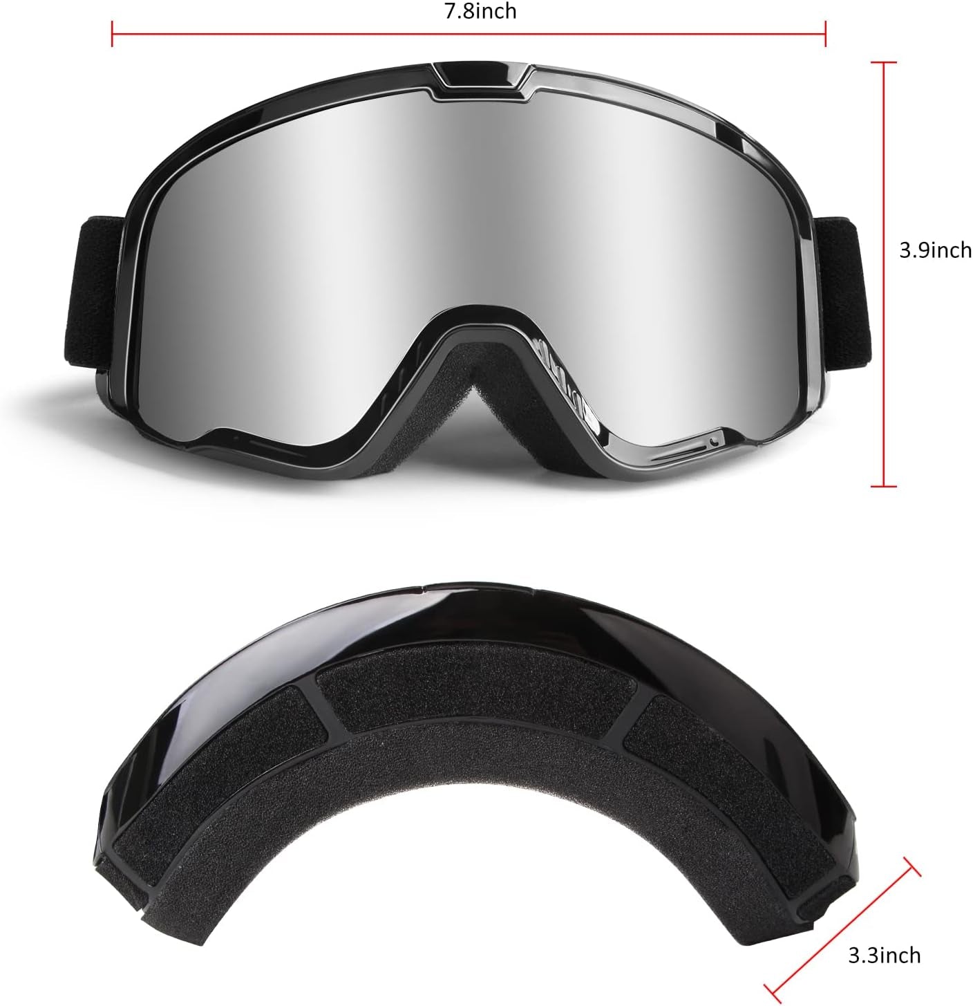 Motocross Goggles for Adult ATV, Motorcycle, Dirtbike & Offroad | UV400， Anti-Scratch, Dustproof， Silver MX Goggles