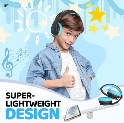 Kids Bluetooth Headphones Over-Ear, 60Hrs, Built-In Mic-Black Blue