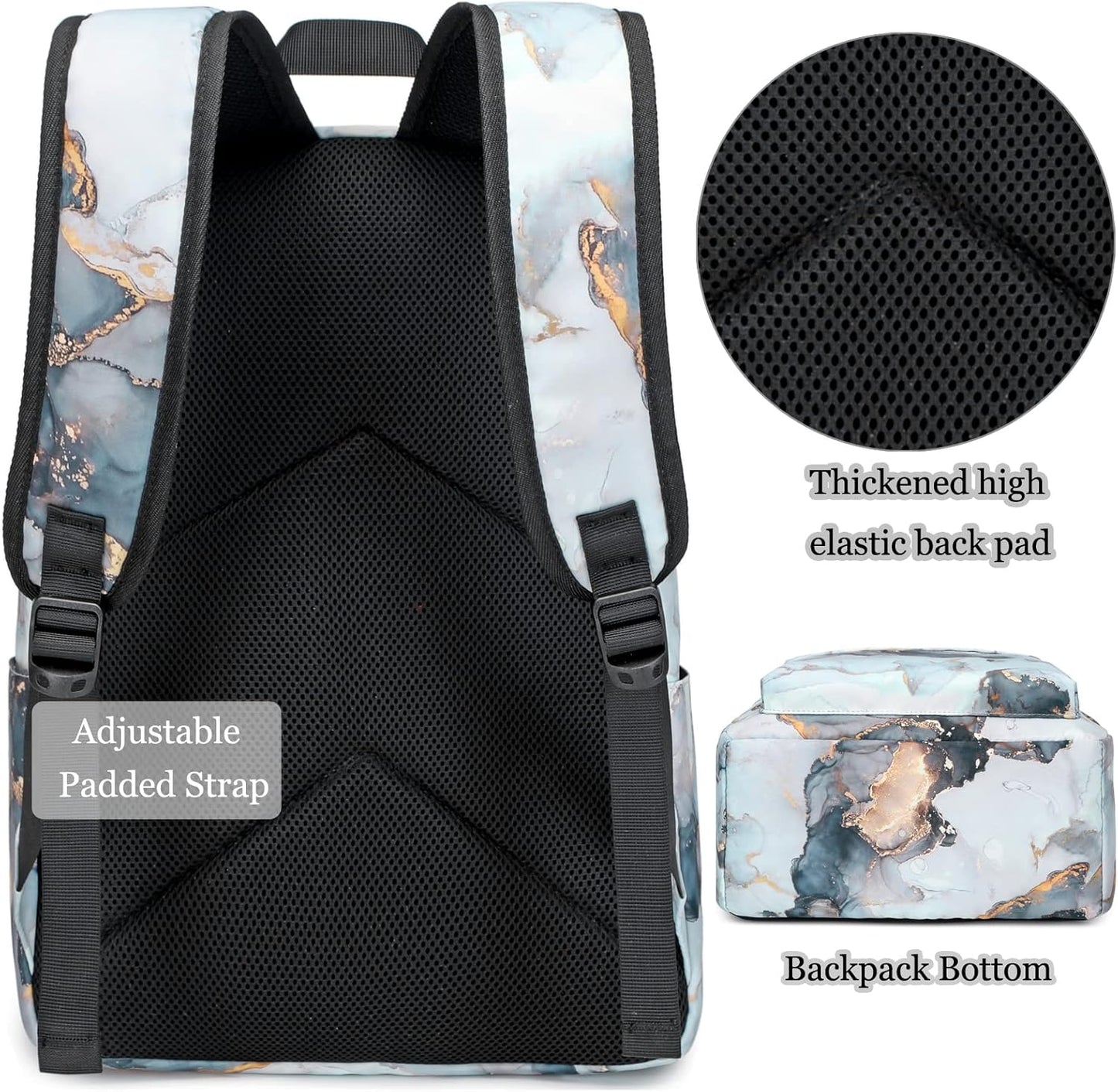 Backpack for Girls, Marble Girls Backpack with Lunch Box Kids School Bag Travel Back Packs