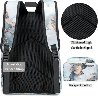 Backpack for Girls, Marble Girls Backpack with Lunch Box Kids School Bag Travel Back Packs