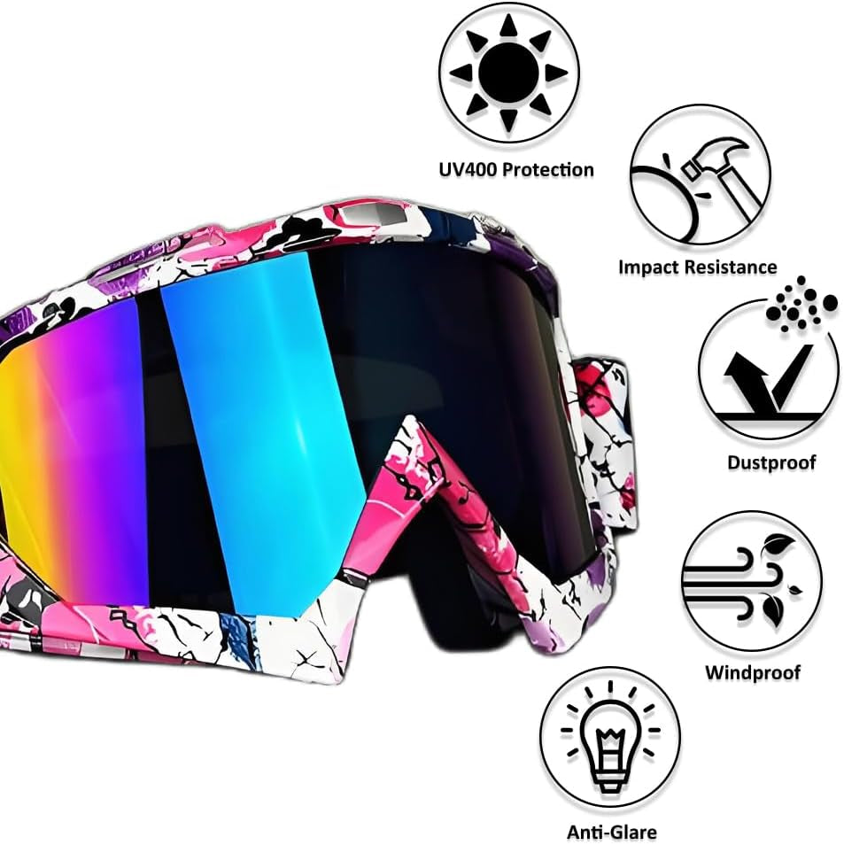 Motocross Goggles ATV Dirtbike Riding Racing Eyewear Windproof Glasses | Eye Protection Safety Goggles, for Youth Men & Women, UV400, Anti-Fog Scratch Lens, Impact Resistant