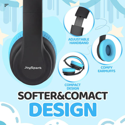 Kids Bluetooth Headphones Over-Ear, 60Hrs, Built-In Mic-Black Blue