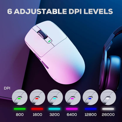 RK M3 Gaming Mouse with 42000 DPI PAW3950 Optical Sensor 47G Lightweight Tri-Mode 2.4G/Usb-C/Bluetooth Wireless Mouse 8000Hz Polling Rate with 5 Programmable Buttons White
