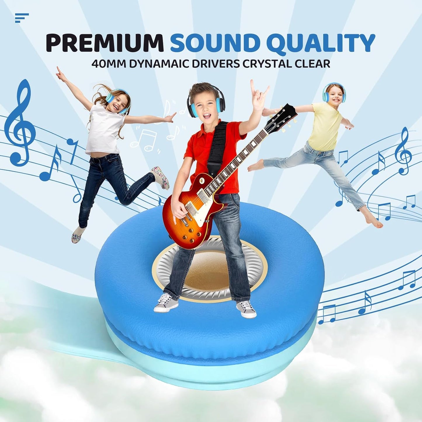 Kids Bluetooth Headphones Over-Ear, 60Hrs, Built-In Mic-Macaron