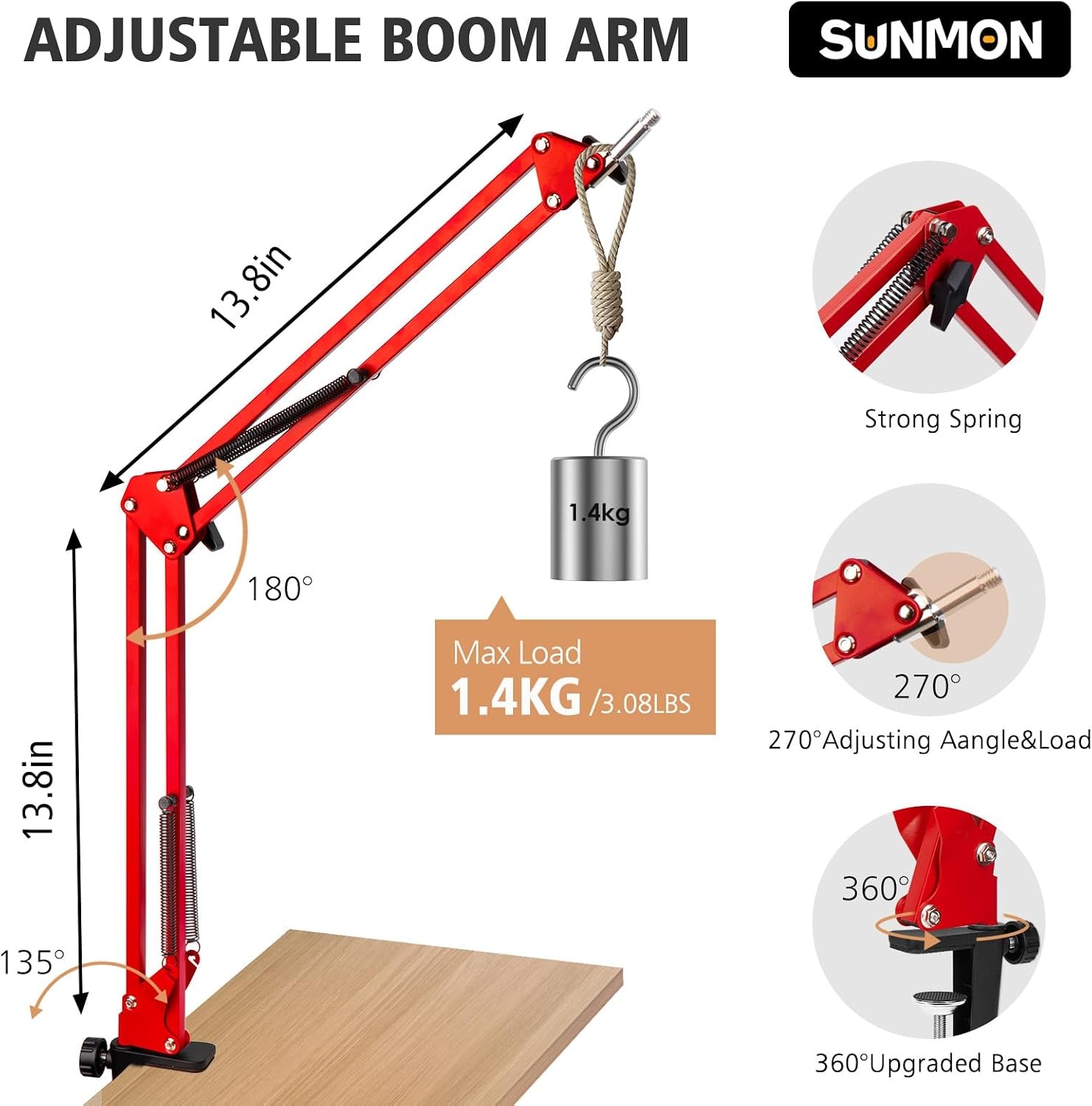 Hyperx Quadcast Boom Arm - Upgraded Red Boom Arm with Windscreen, Sound Insulation and Noise Reduction, Hyperx Quadcast Microphone Arm with 3/8" to 5/8" Adapter