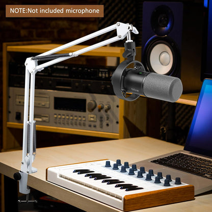 White Boom Arm for Fifine K688 - Mic Boom Arm Compatible with Fifine Microphone, Mic Boom Arm with 3/8" to 5/8" Screw Adapter Clip, Microphone Boom Arm with Desk Clamp