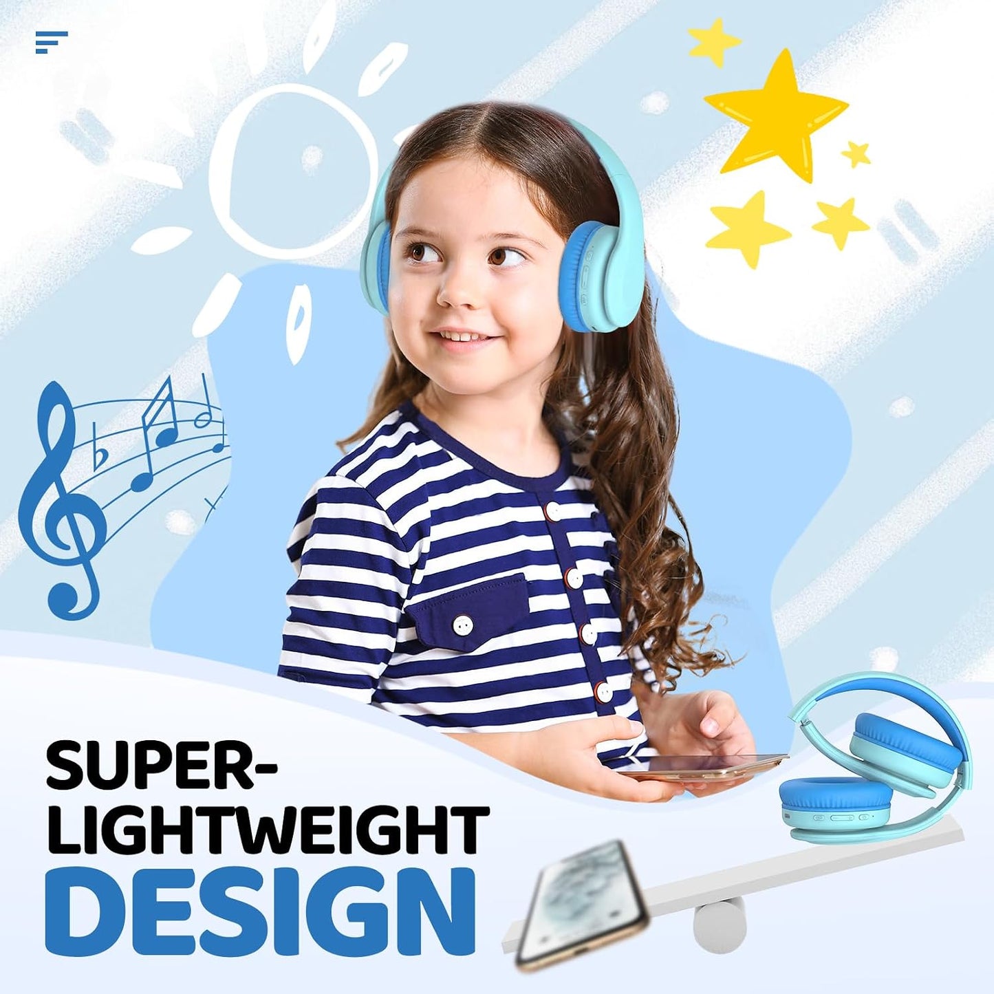 Kids Bluetooth Headphones Over-Ear, 60Hrs, Built-In Mic-Macaron