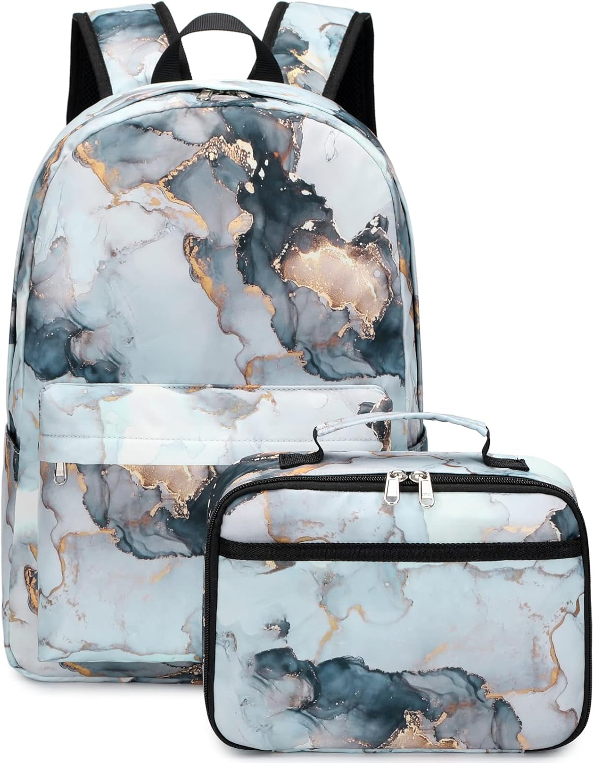 Backpack for Girls, Marble Girls Backpack with Lunch Box Kids School Bag Travel Back Packs