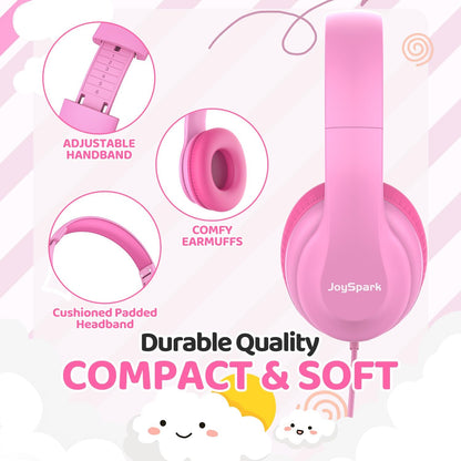 Wired Headphones for Kids, 85Db Volume Limit, 3.5Mm Kids Headphones with Cord, Adjustable, Stereo Sound Foldable Toddler Headsets for School-Pink