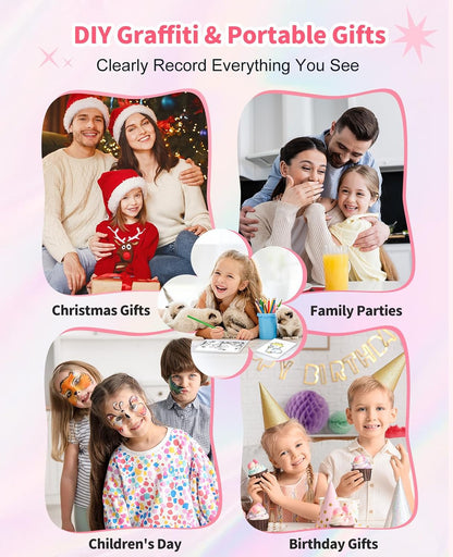 Kids Camera Instant Print, 1080P Dual-Lens Digital Camera for Kids, Pink