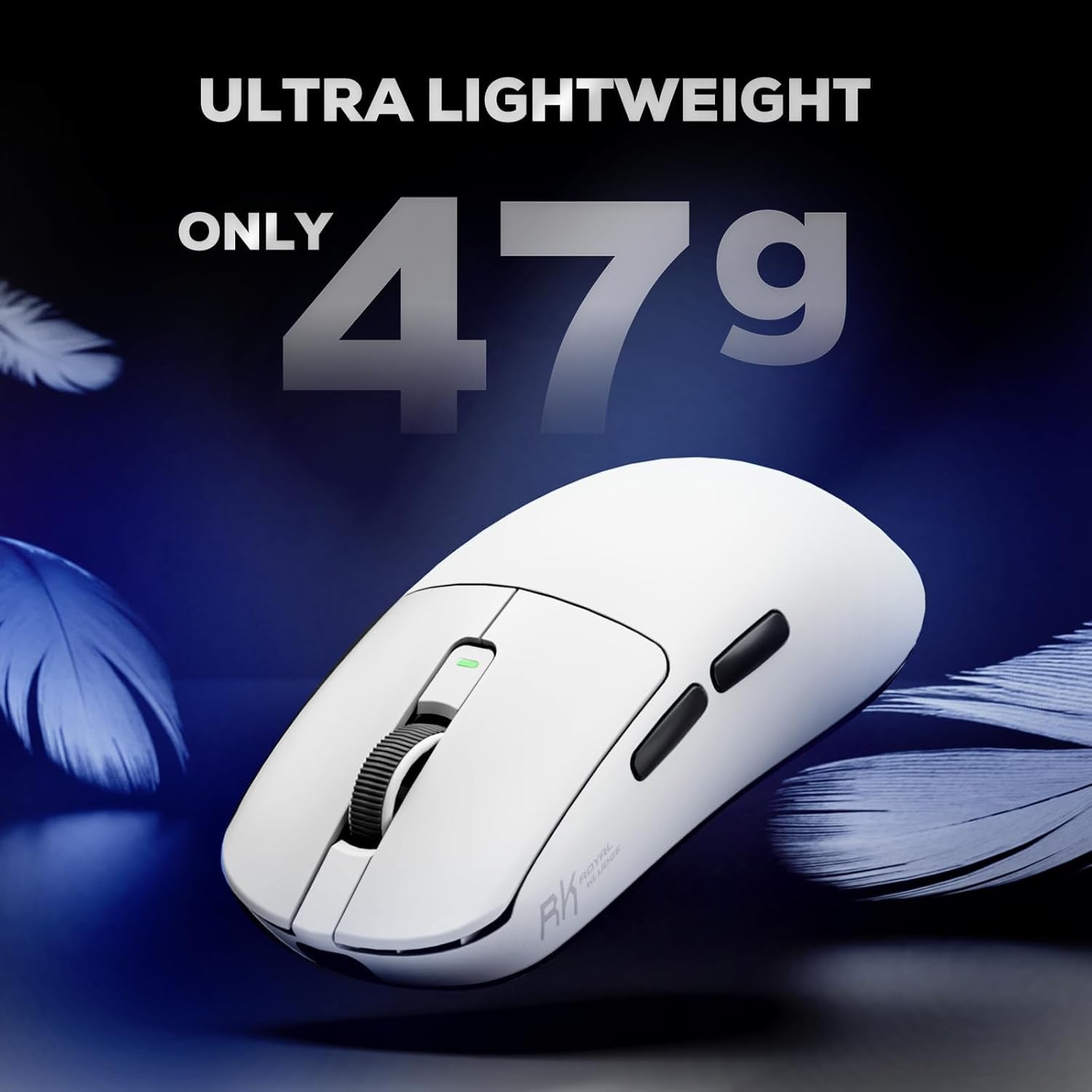 RK M3 Gaming Mouse with 42000 DPI PAW3950 Optical Sensor 47G Lightweight Tri-Mode 2.4G/Usb-C/Bluetooth Wireless Mouse 8000Hz Polling Rate with 5 Programmable Buttons White