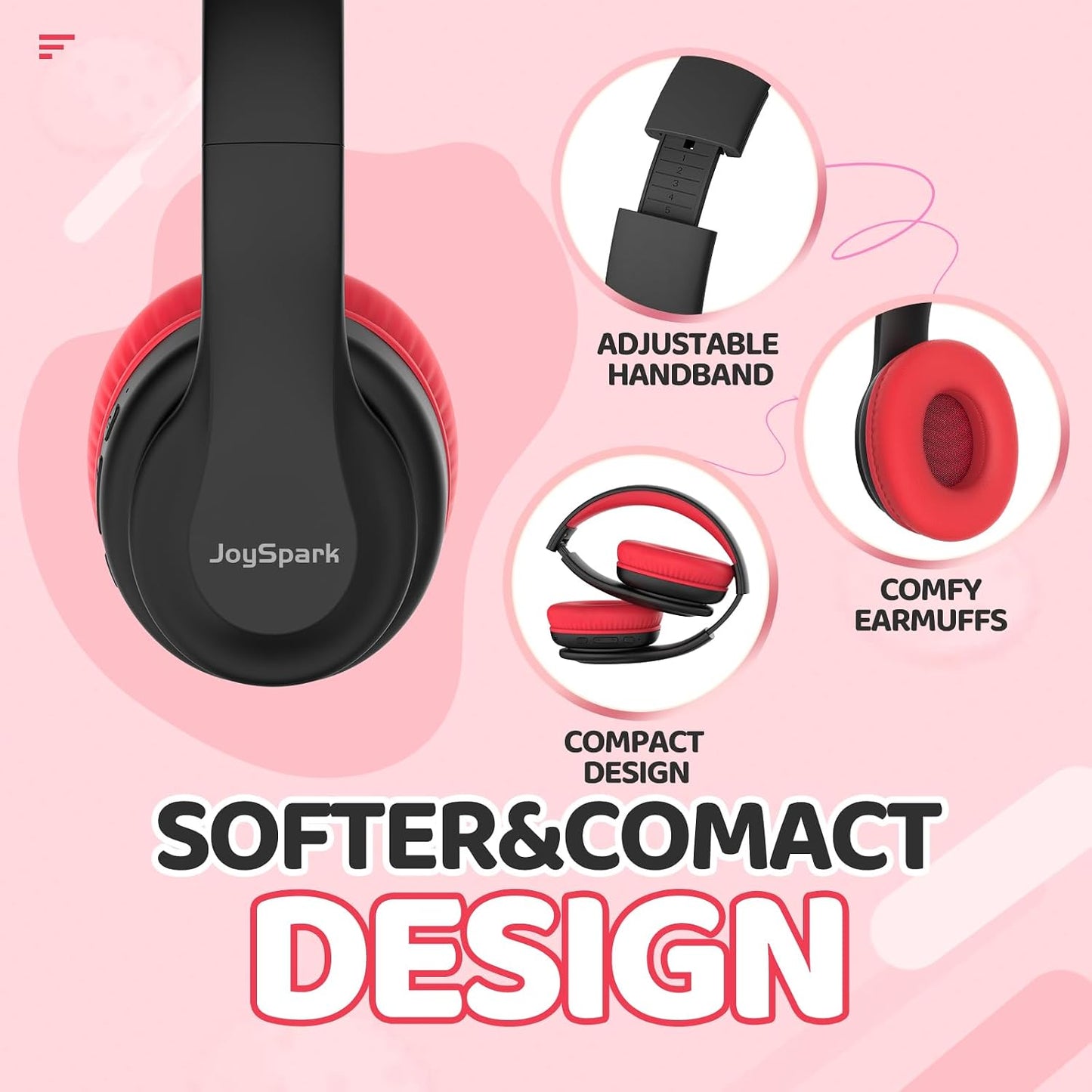 Kids Bluetooth Headphones Over-Ear, 60Hrs, Built-In Mic-Black