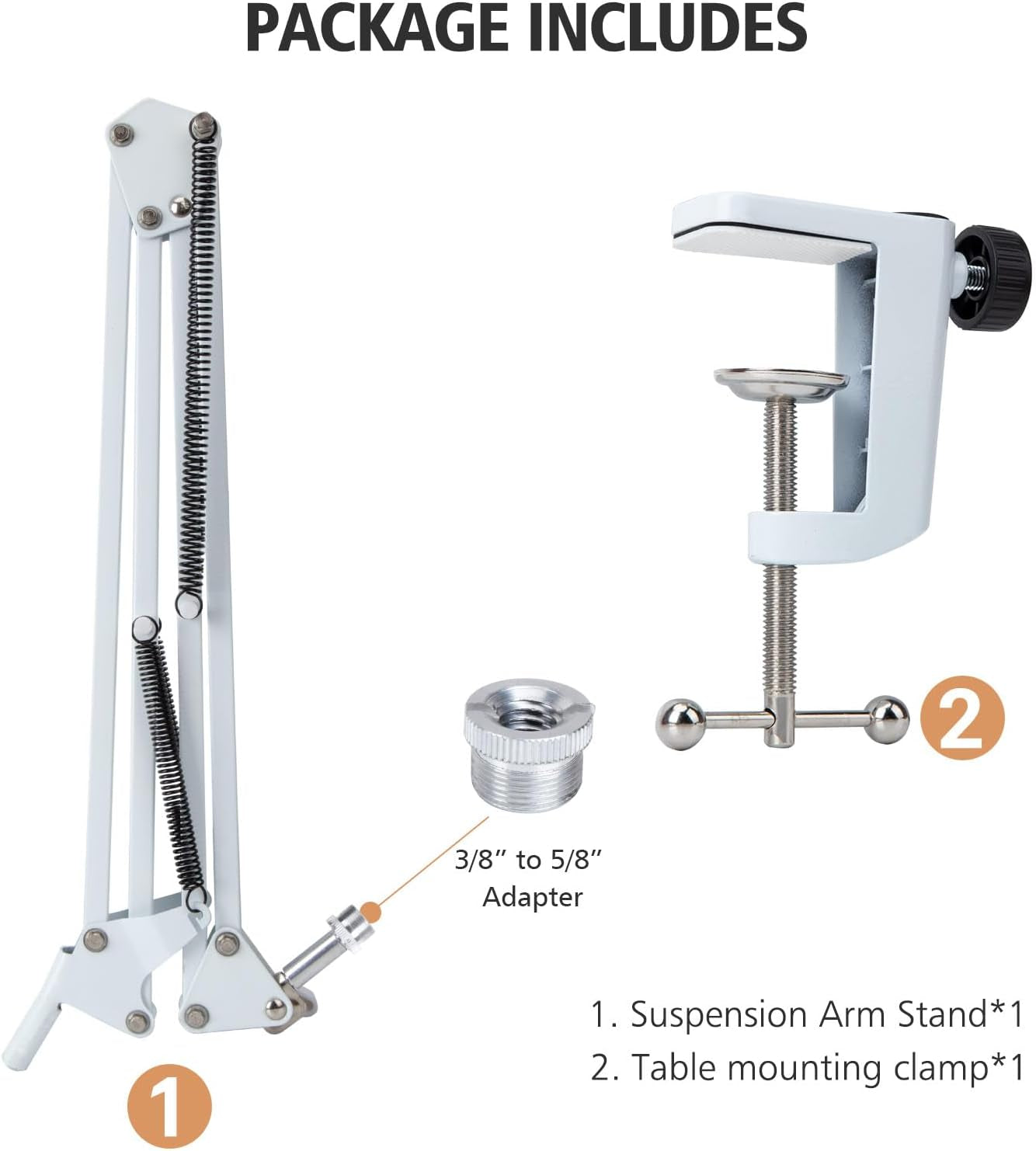 White Boom Arm for Fifine K688 - Mic Boom Arm Compatible with Fifine Microphone, Mic Boom Arm with 3/8" to 5/8" Screw Adapter Clip, Microphone Boom Arm with Desk Clamp