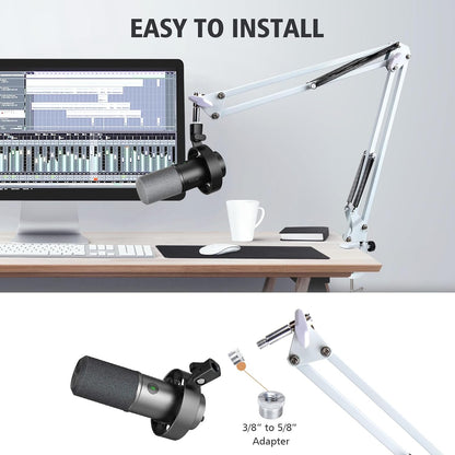 White Boom Arm for Fifine K688 - Mic Boom Arm Compatible with Fifine Microphone, Mic Boom Arm with 3/8" to 5/8" Screw Adapter Clip, Microphone Boom Arm with Desk Clamp