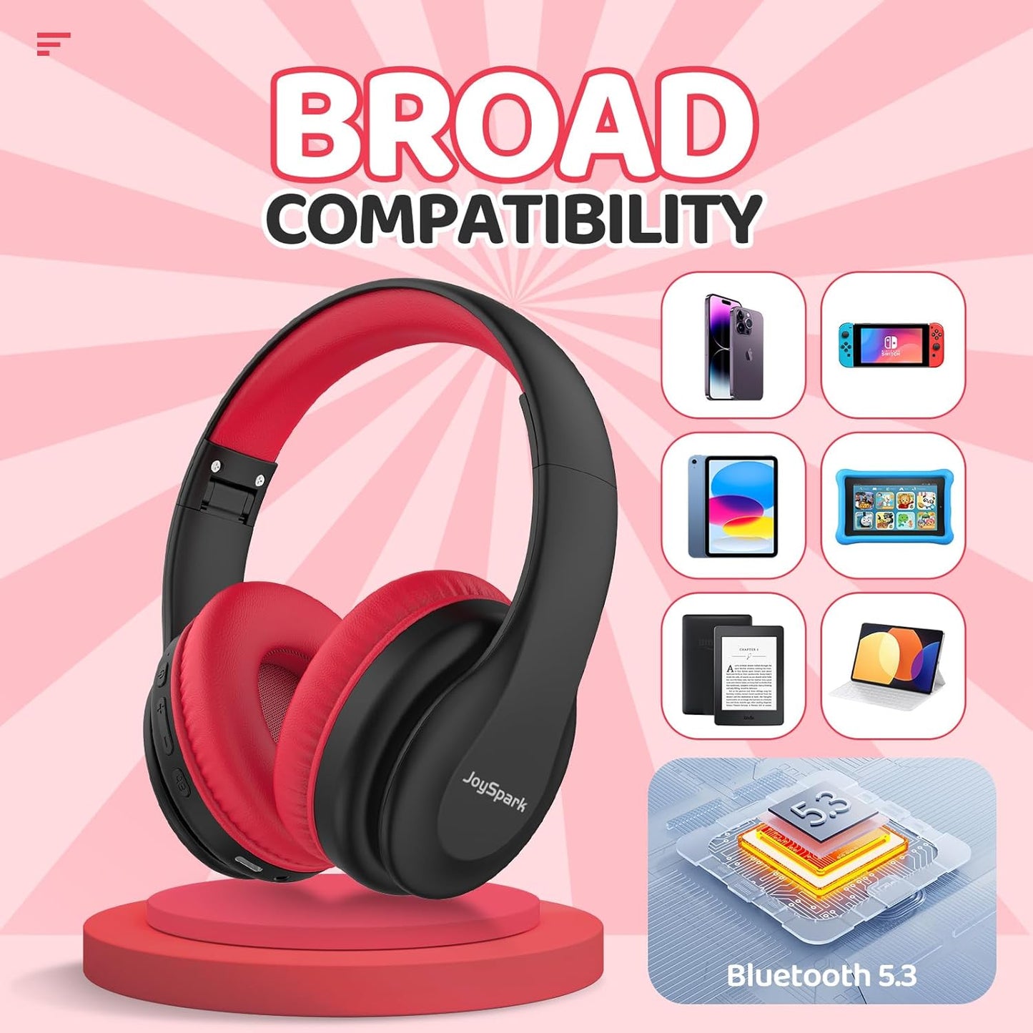 Kids Bluetooth Headphones Over-Ear, 60Hrs, Built-In Mic-Black