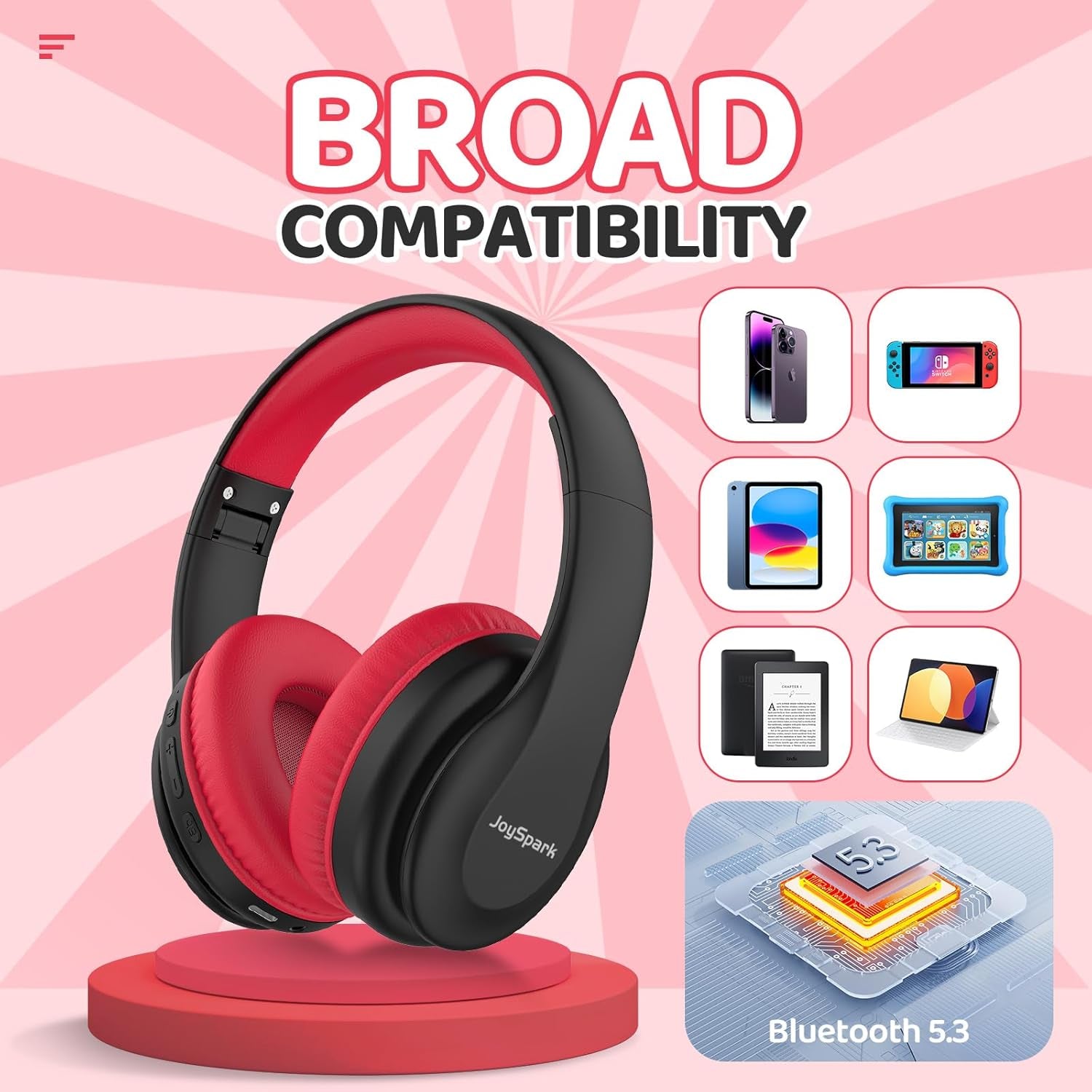 Kids Bluetooth Headphones Over-Ear, 60Hrs, Built-In Mic-Black
