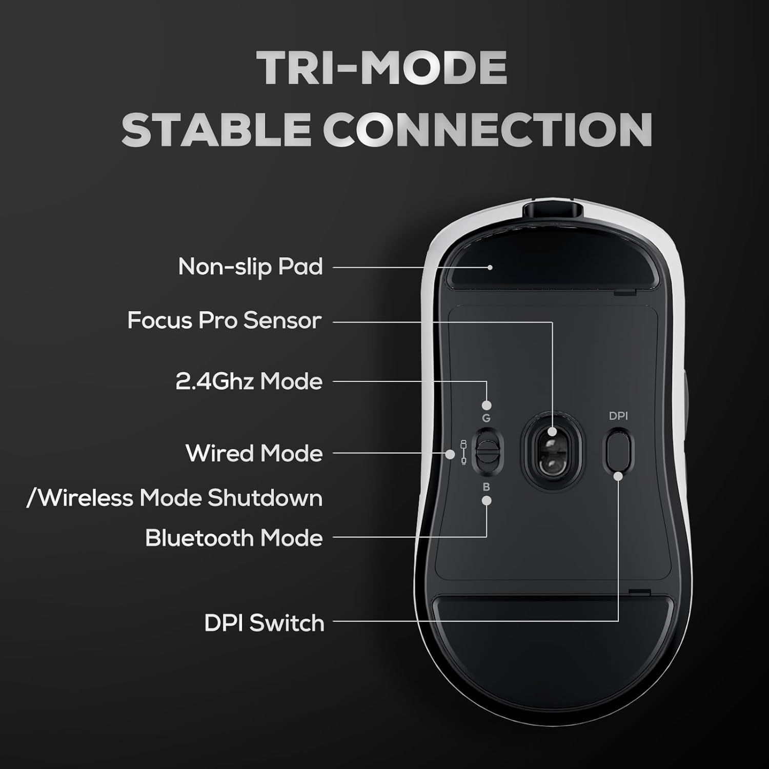 RK M3 Gaming Mouse with 42000 DPI PAW3950 Optical Sensor 47G Lightweight Tri-Mode 2.4G/Usb-C/Bluetooth Wireless Mouse 8000Hz Polling Rate with 5 Programmable Buttons White