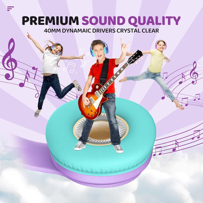 Kids Bluetooth Headphones Over-Ear, 60Hrs, Built-In Mic-Purple