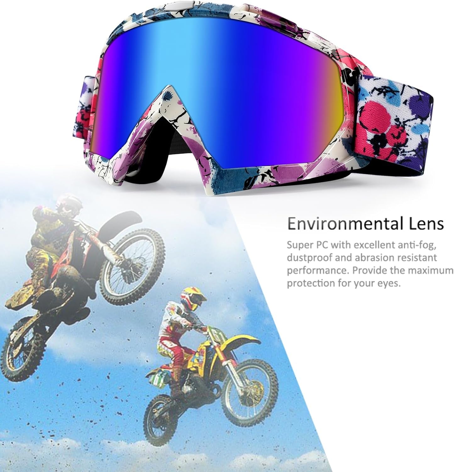 Motocross Goggles ATV Dirtbike Riding Racing Eyewear Windproof Glasses | Eye Protection Safety Goggles, for Youth Men & Women, UV400, Anti-Fog Scratch Lens, Impact Resistant