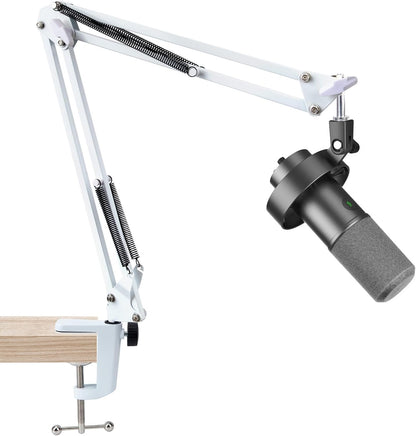 White Boom Arm for Fifine K688 - Mic Boom Arm Compatible with Fifine Microphone, Mic Boom Arm with 3/8" to 5/8" Screw Adapter Clip, Microphone Boom Arm with Desk Clamp