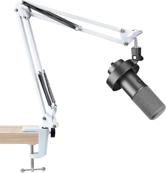 White Boom Arm for Fifine K688 - Mic Boom Arm Compatible with Fifine Microphone, Mic Boom Arm with 3/8" to 5/8" Screw Adapter Clip, Microphone Boom Arm with Desk Clamp