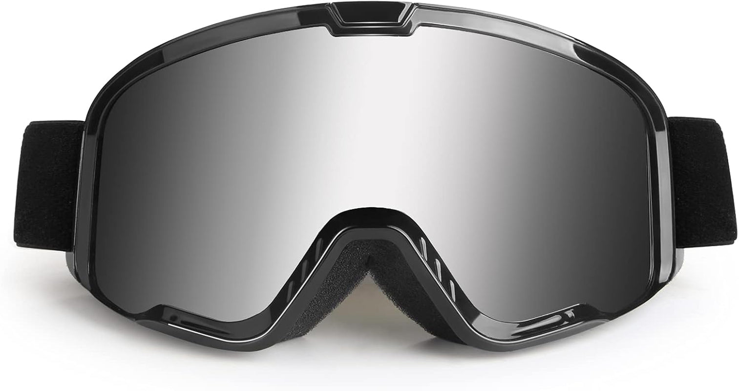 Motocross Goggles for Adult ATV, Motorcycle, Dirtbike & Offroad | UV400， Anti-Scratch, Dustproof， Silver MX Goggles