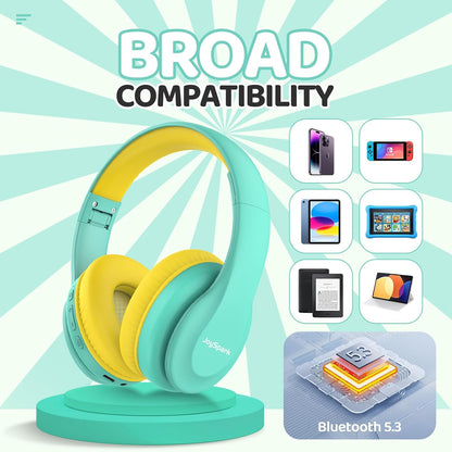 Kids Bluetooth Headphones Over-Ear, 60Hrs, Built-In Mic-Green